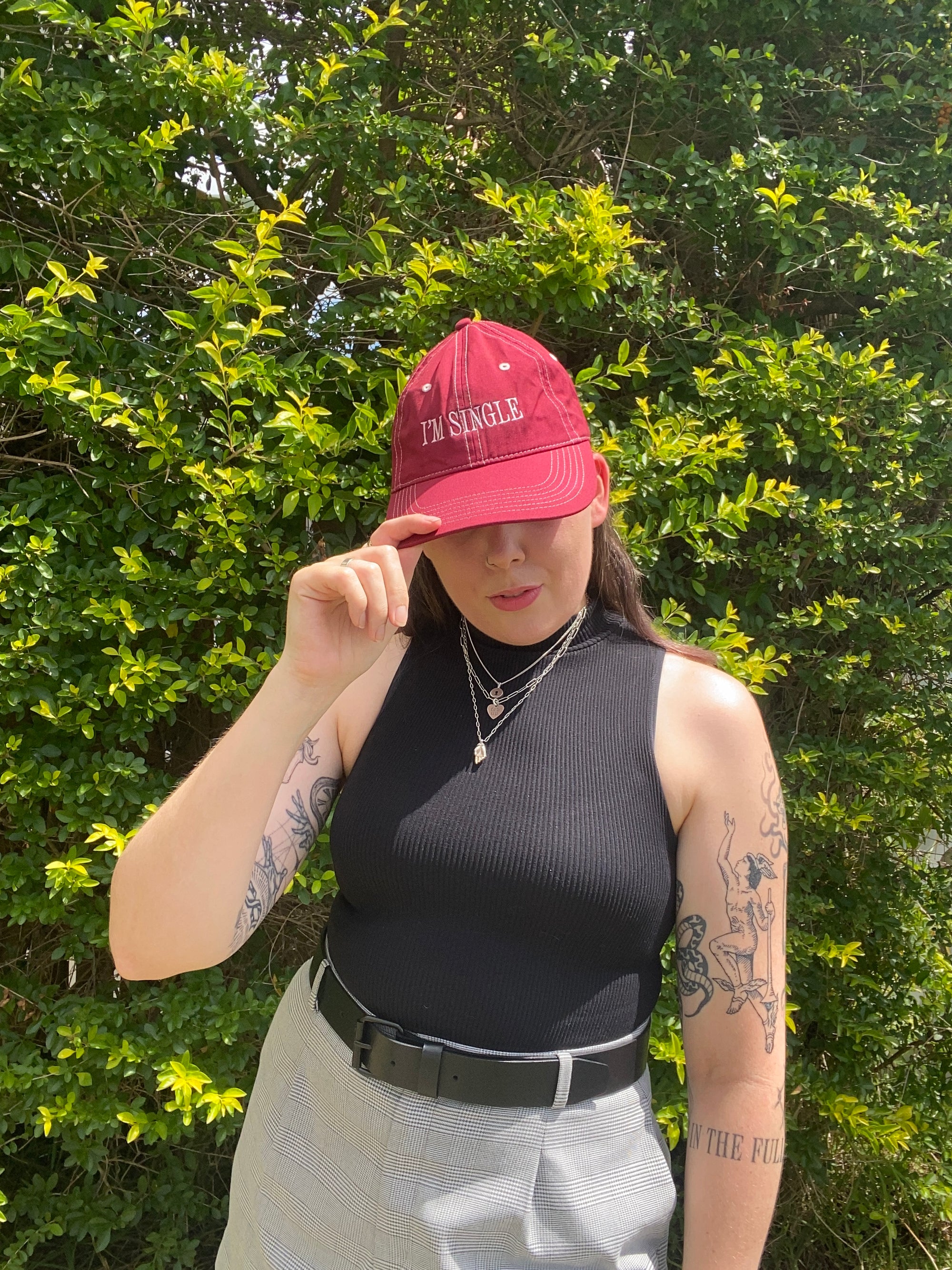 I'M SINGLE | Custom Dyed Shiraz Cap + Pink Stitching | ONLY 10 AVAILABLE