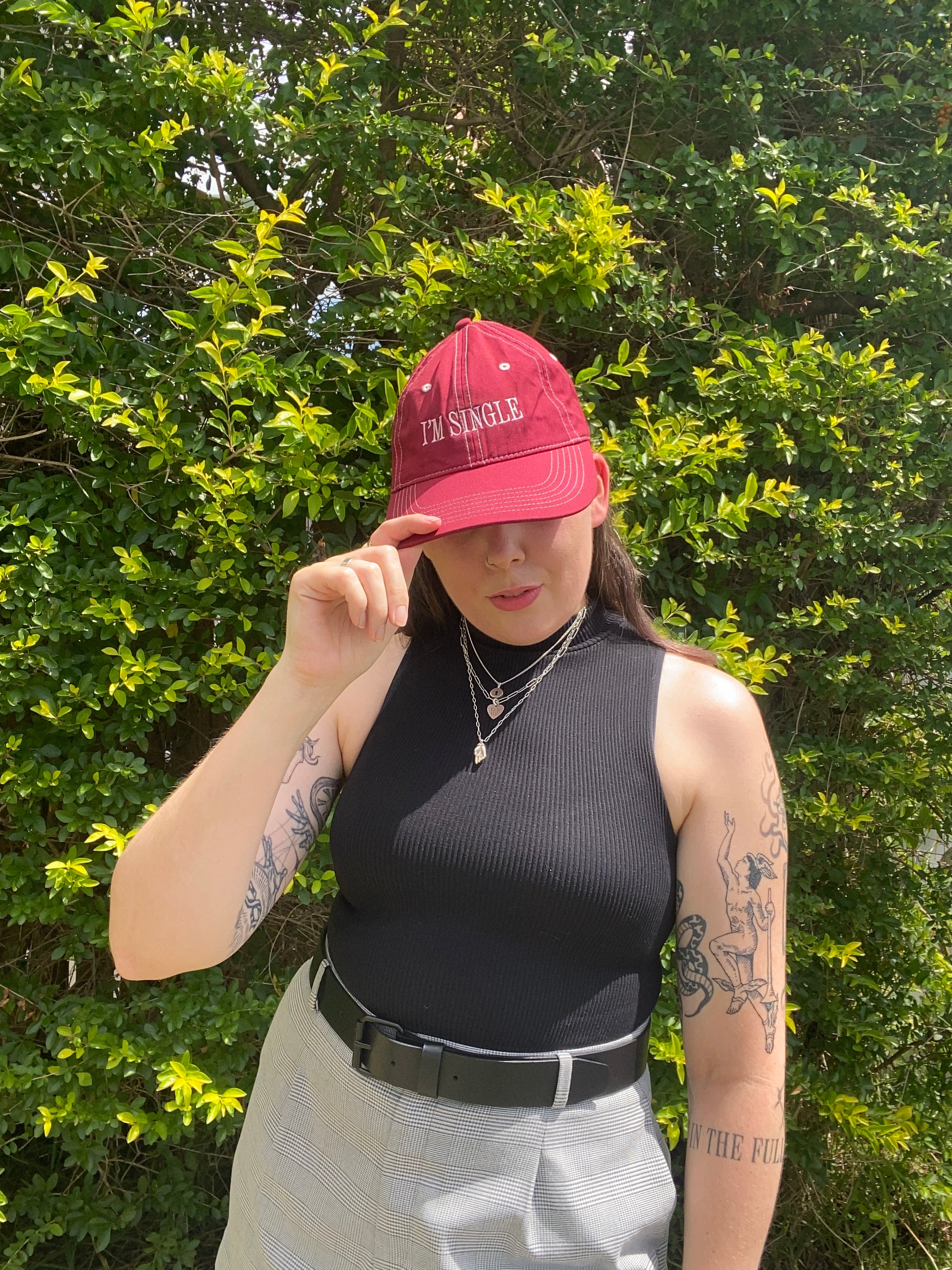 I'M SINGLE | Custom Dyed Shiraz Cap + Pink Stitching | ONLY 10 AVAILABLE