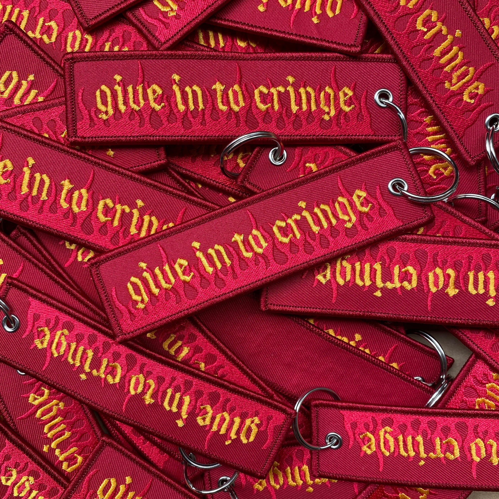 GIVE IN TO CRINGE | Embroidered Keyring