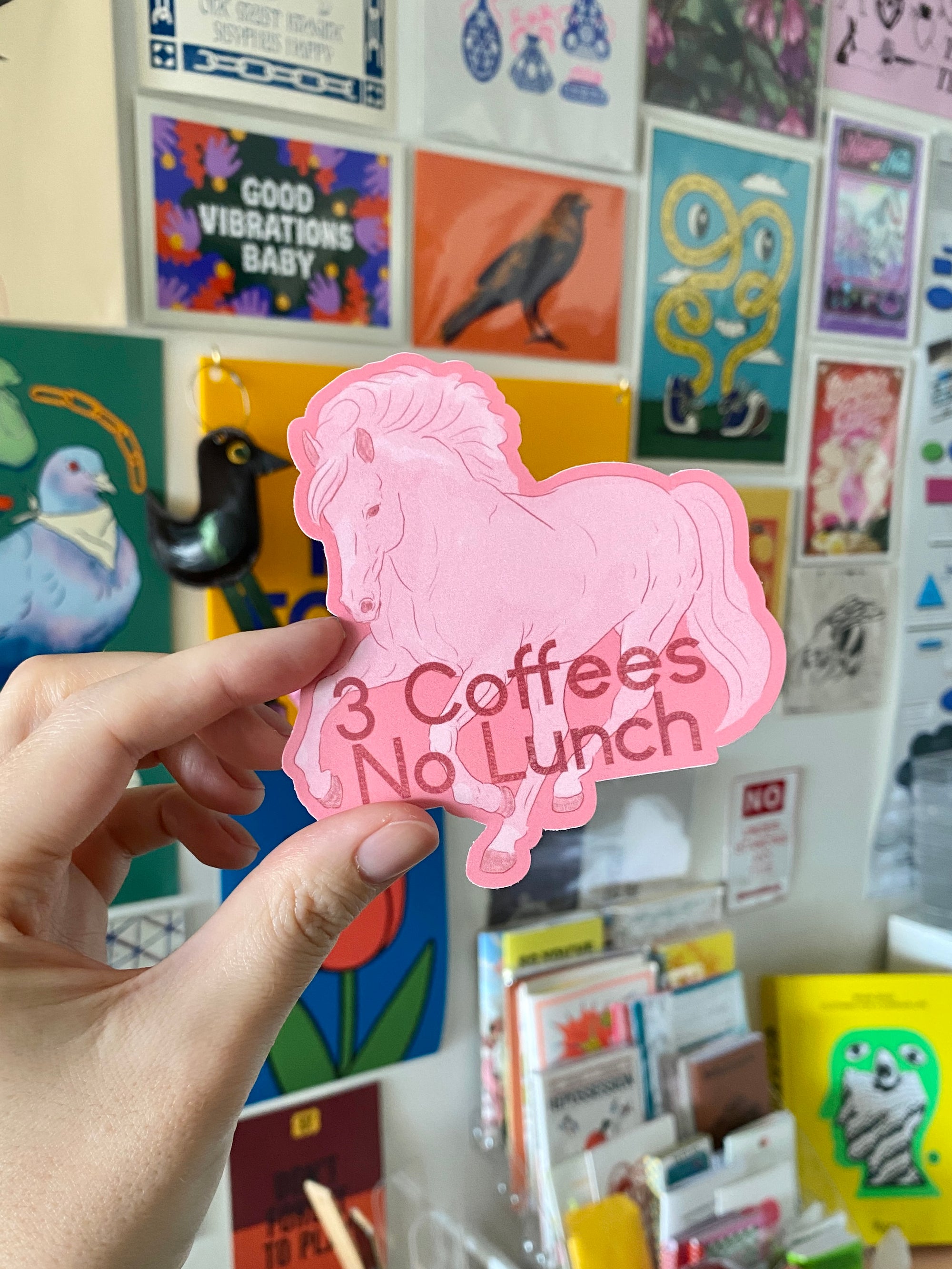 3 Coffees No Lunch | Runaway Horse Matte Vinyl Die cut Sticker