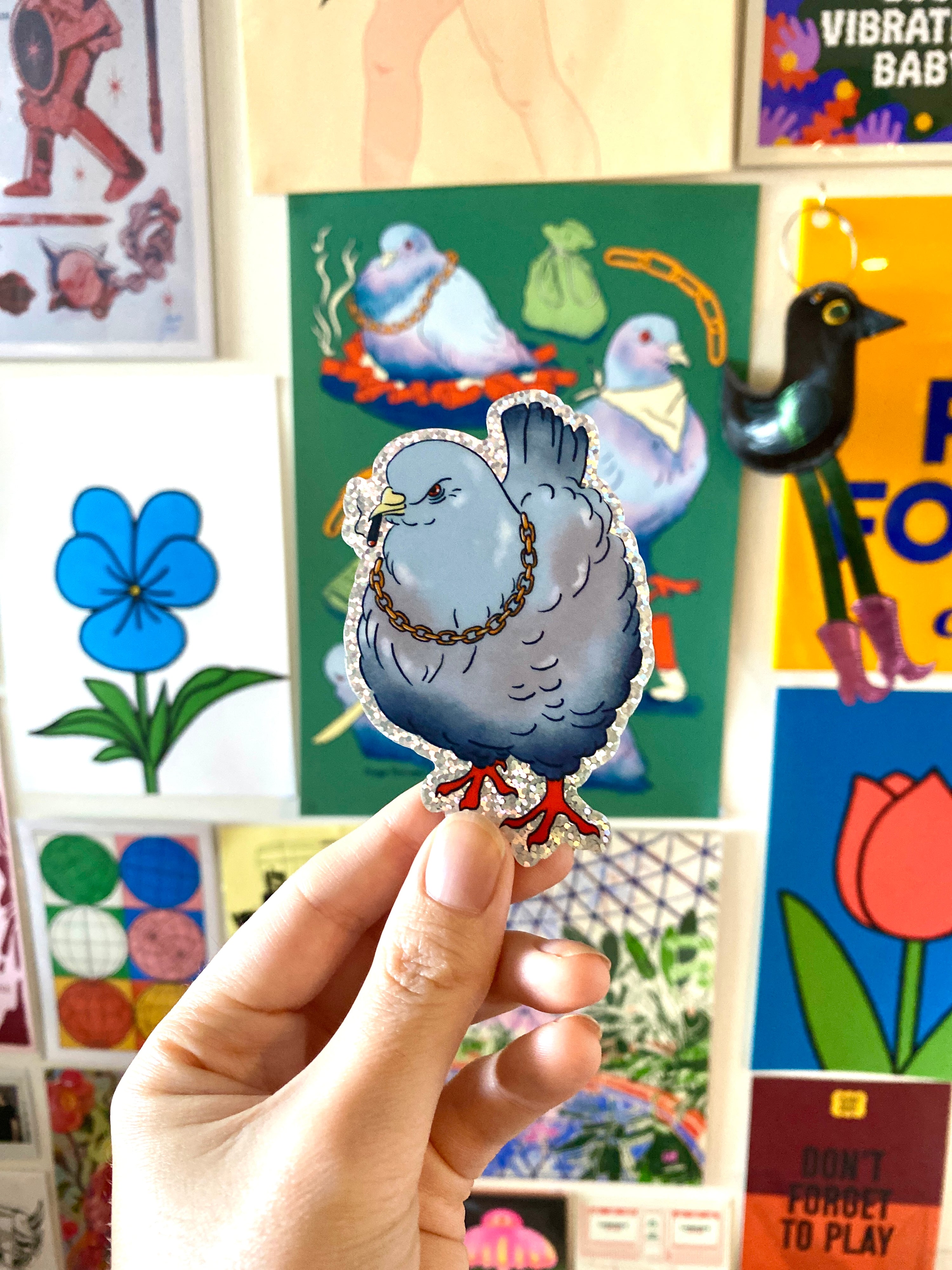 Glitter Gang Pigeon Die Cut Sticker | Big Boss