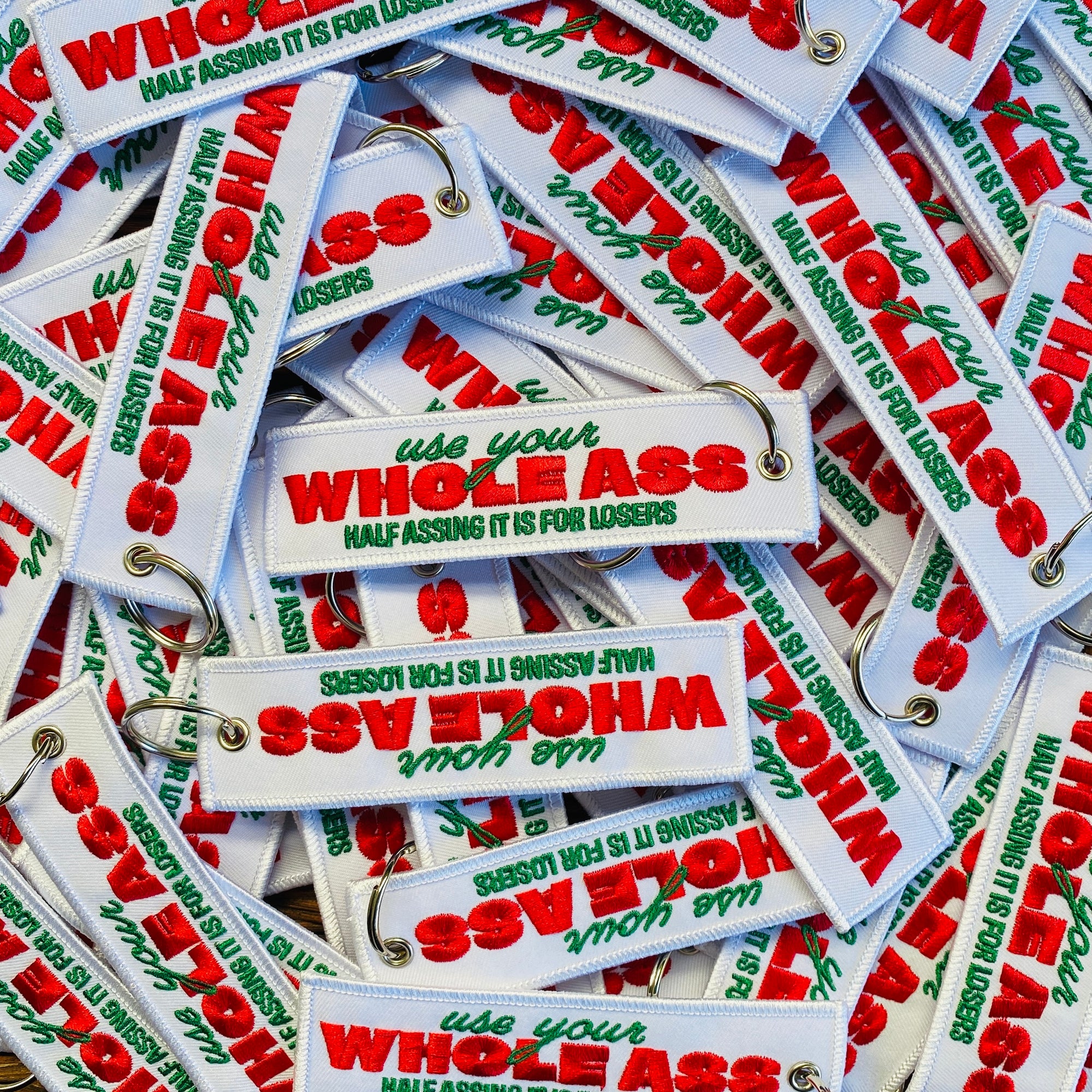 Whole A$$ | White | Embroidered Key Chain