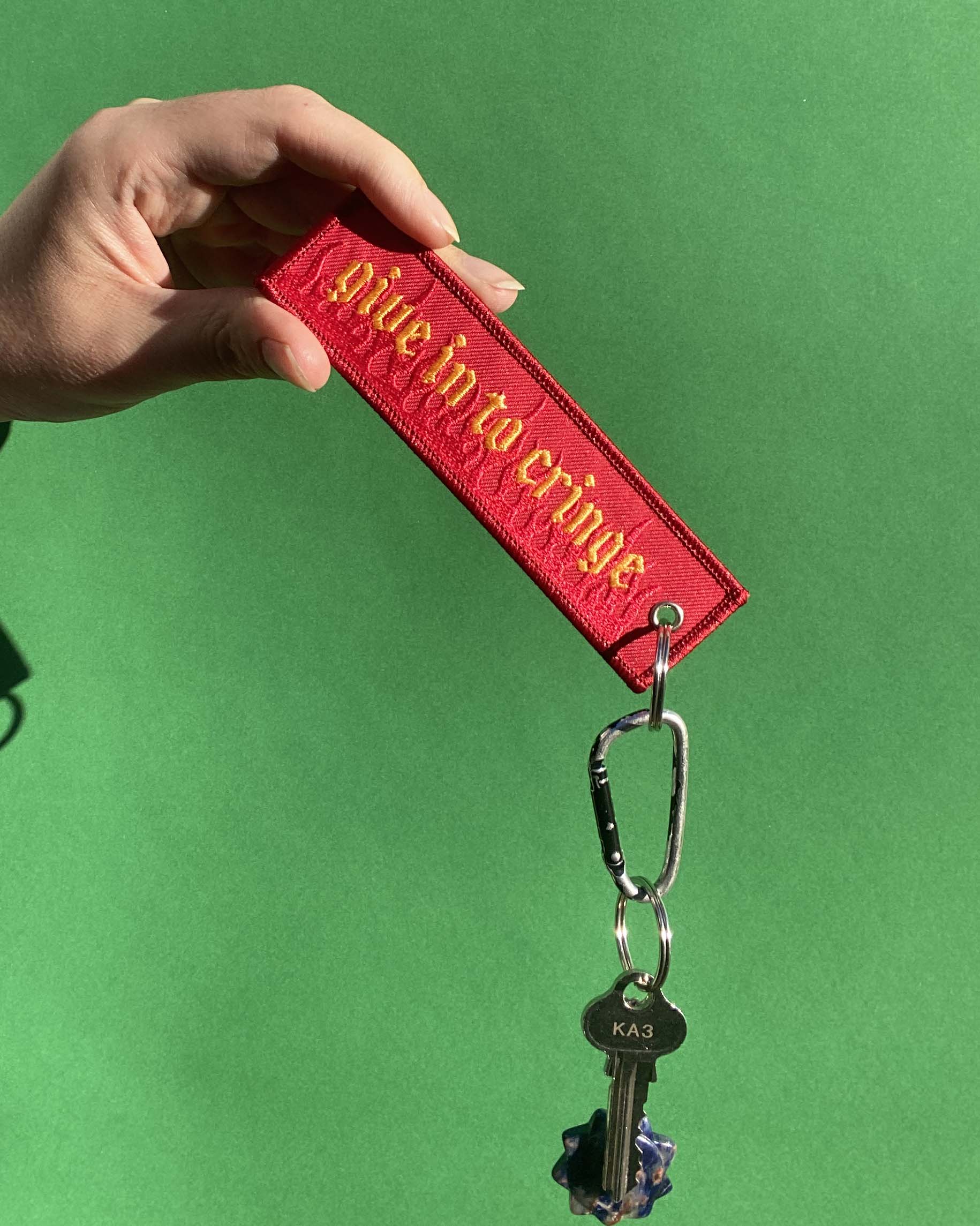 GIVE IN TO CRINGE | Embroidered Keyring