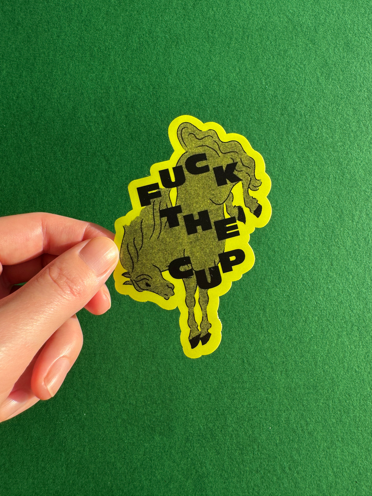 F the Cup! | Bright Green Horsey Matte Vinyl Die Cut Sticker